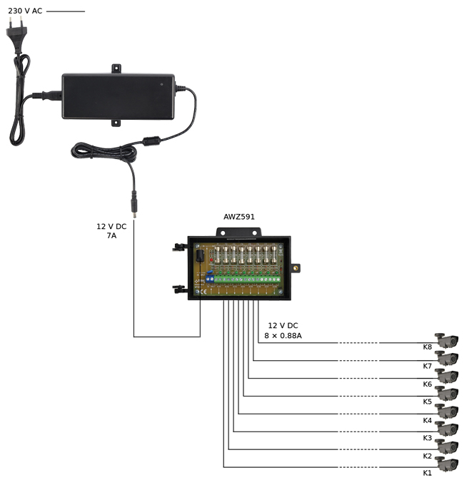 Захранващ адаптор Pulsar PSD12070: 100-240 V AC - 12 V DC, 7 A/84 W, стабилизиран